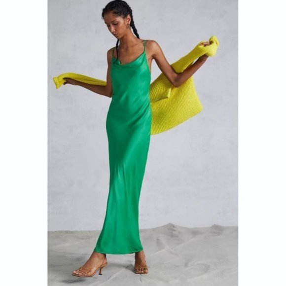 Anthropologie Cowl Neck Slip Maxi Dress Sz 8 Kelly Green - Picture 1 of 5